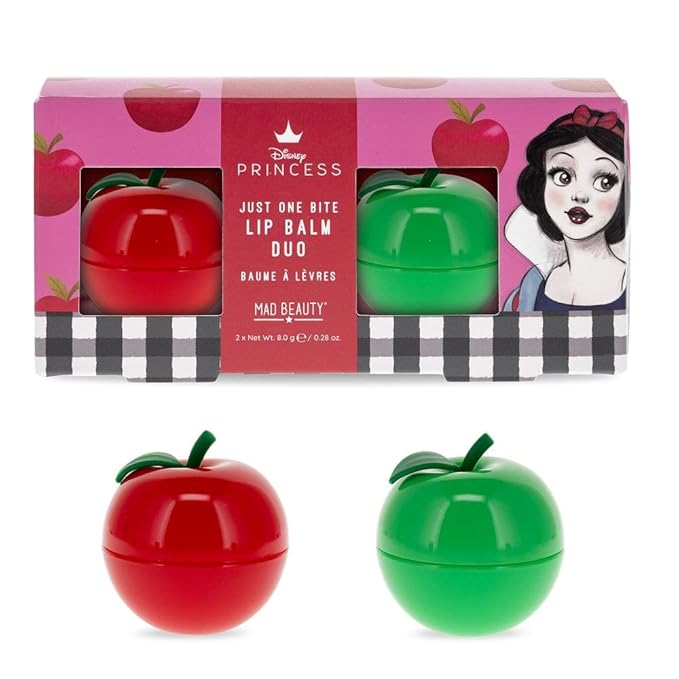 Mad Beauty Disney Snow White Lip Balm Duo | Apple & Strawberry Scents | Moisturizing & Soothing | Self-Care Gift for Women, Adults, and Teens