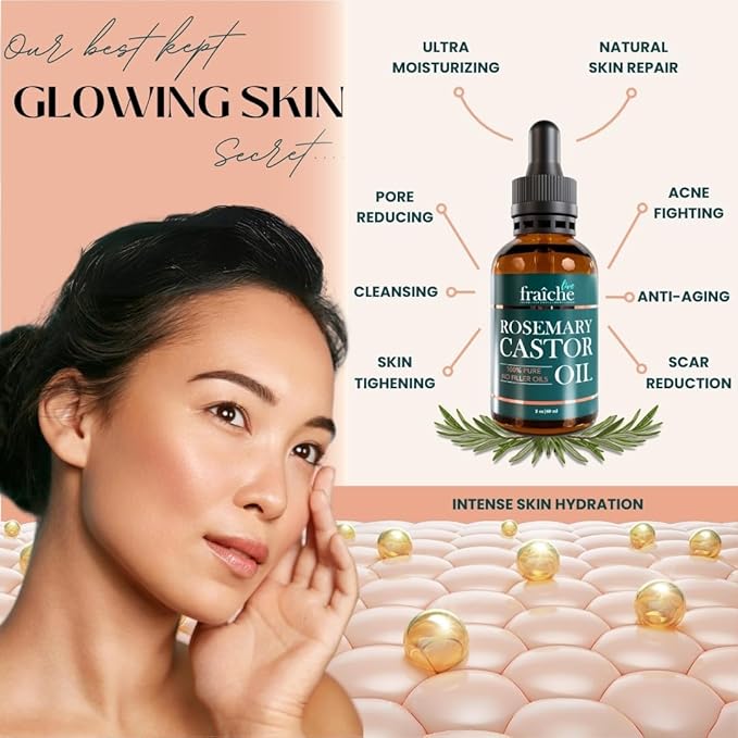 Live Fraiche Rosemary Oil for Hair Growth (2oz) with Cold Pressed Castor Oil Natural Hair Growth Oil - Rosemary and Growth for Hair Castor Oil -Strengthening Hair Oil for Damaged Hair and Hair Loss