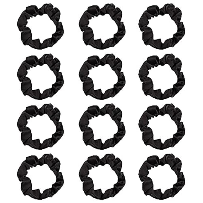 12Pcs Satin Hair Scrunchies, Black Scrunchies Hair Ties Elastic Hair Bands Ponytail Holder Hair Accessories Valentines Day Gifts for Wife