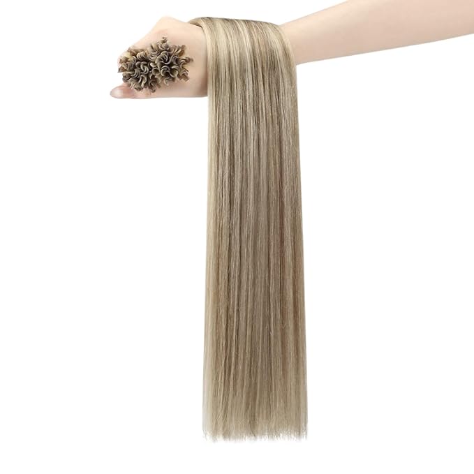YoungSee Utip Hair Extensions Human Hair Long Straight U Tip Real Hair Extension Light Brown Highlights Blonde K Tips Human Hair Extensions Hot Fusion Ktip Extenesion Remy Hair Add Length 24In 50s/50g