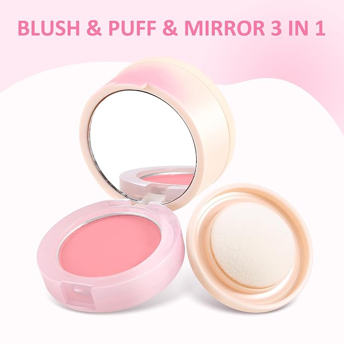 Boobeen Blush Compact for Face, Matte Powder Blush for Cheeks Powder Palette, Nude Light Blush with Puff, Blusher Makeup for a Radiant, Natural Glowing