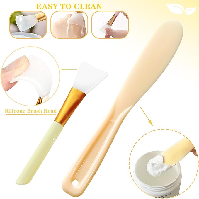 7Pcs Silicone Facial Mask Bowl DIY Face Mask Mixing Bowl for Home Salon Spa Face Skin Applicator, Yellow
