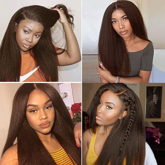 Color 4 Kinky Straight Bundles Brown Human Hair Bundle 20 22 24 Inch Niegmeag Peruvian Virgin Soft and Sikly Remy Hair Extensions Dark Brown Yaki Bundles