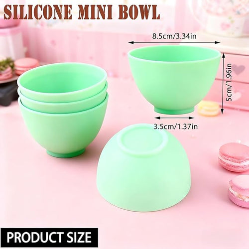 5-Piece Silicone Mixing Bowl Set, 3.3-Inch Microwaveable Silicone Bowls for Facial Masks, Mud Masks, and Other Skin Care Products Facial Bowls for Estheticians. (Green)