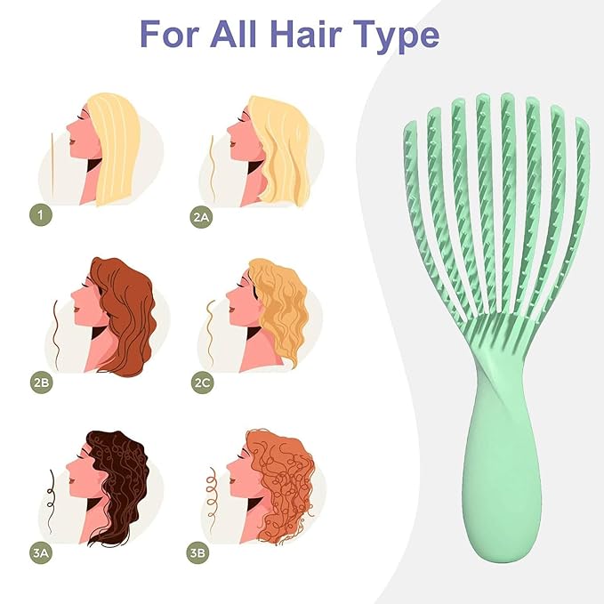 Hair Brush for Afro American/African Hair Textured Professional Curved Vented Brush Wet Dry Curly Hairbrush Detangling Massage Hairdressing Comb (Green, Small)