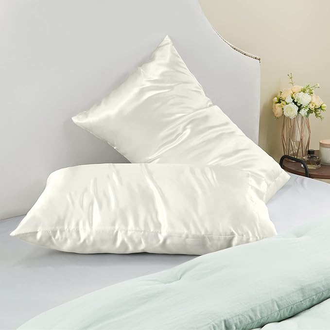 BEDELITE Satin Pillowcase for Hair and Skin, Super Soft and Cooling Similar to Silk Pillow Cases 2 Pack with Envelope Closure, Gift for Women Men(20"x36" King Size, Ivory)