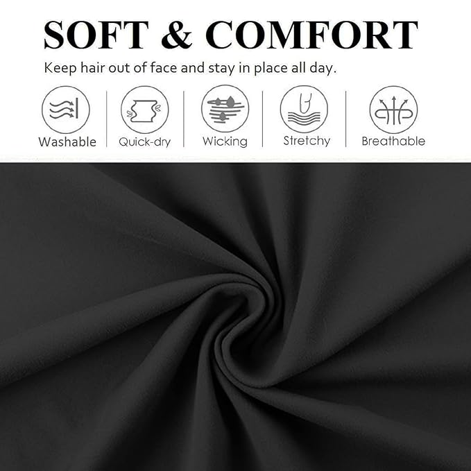 Huachi Black Buttery Soft Headbands - Athletic Hair Bands for Women's Workout, Yoga, and Exercise