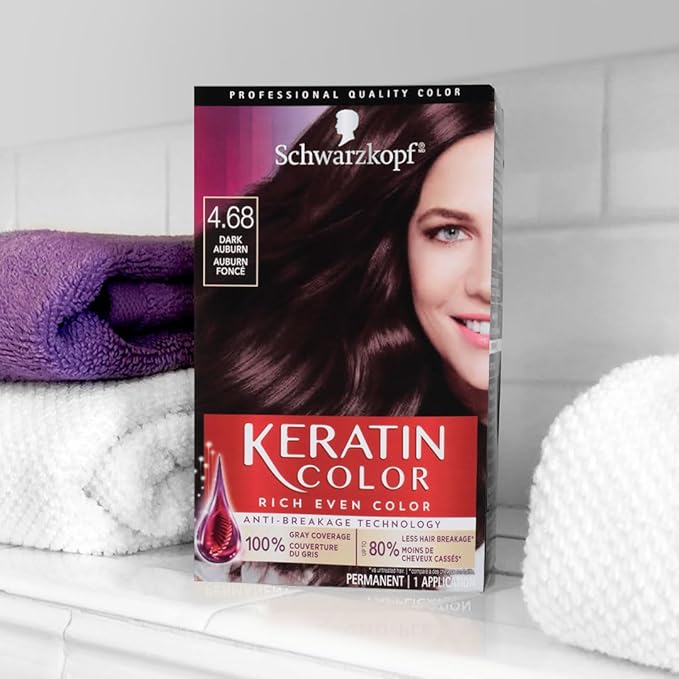 Schwarzkopf Keratin Color Permanent Hair Color Cream, 4.68 Dark Auburn, 1 Kit