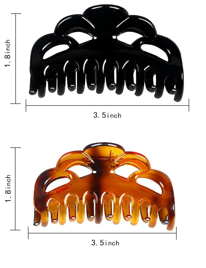 Medium Hair Claw Clips for Women Fine Hair Plastic Claw Clamps Clips in Set (Arc-Black+Brownish Red-M)