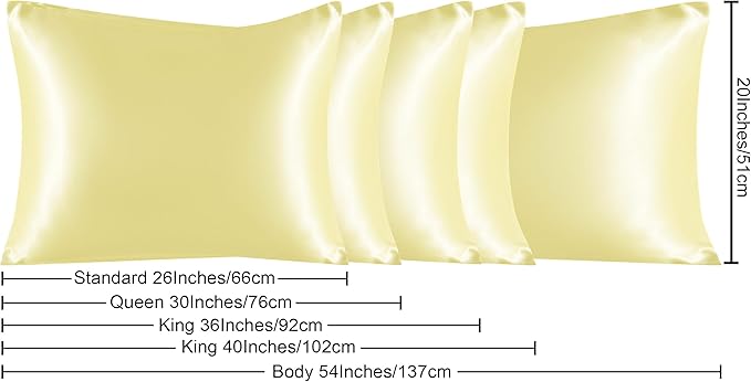 NTBAY 2 Pack Satin King Pillowcases for Hair and Skin, Luxurious and Silky Pillow Cases with Envelope Closure, 20x36 Inches, Light Yellow