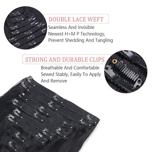 30Inch Clip in Hair Extensions Real Human Hair Straight 8Pcs Remy Hair Extensions Clip in Human Hair with 18Clips Double Lace Weft 120g Natural Color