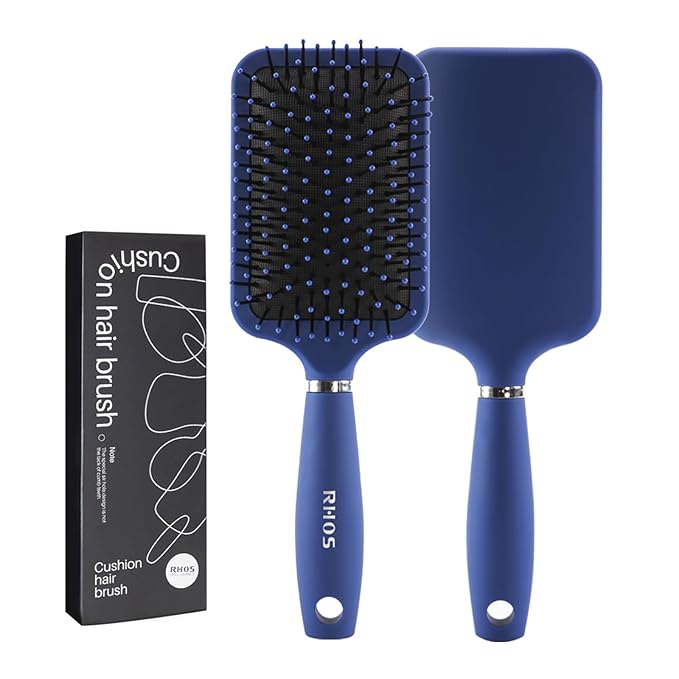 RHOS Paddle Hair Brush for Men-Detangler Brush with Nylon Bristles for Thin,Short,Thick Hairs-Square Cushion Hair Brush for Detangling,Smoothing,Massage(1 Pack-Blue)
