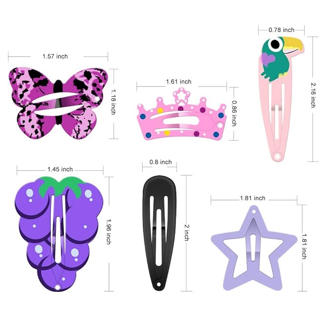 KUBOM 100 Pack Snap Hair Clips for Girls, 2 Inch Cute Color Metal No Slip Hair Clip Barrettes for Toddlers Kids Women