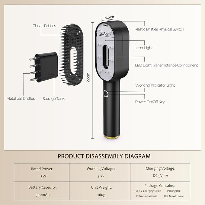Laser Therapy Hair Growth Comb - Handheld Growth Comb, Promote Growth - HAIR COMB