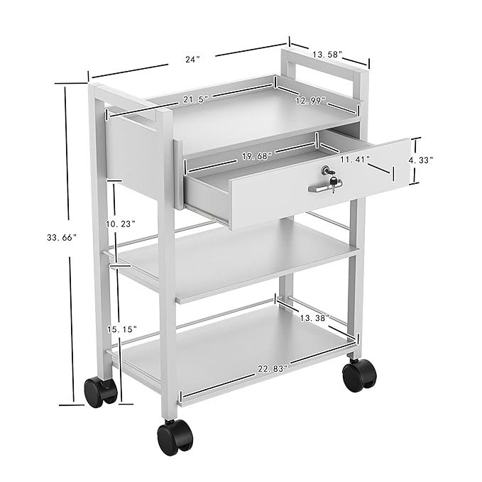 Paddie Salon Beauty Cabinet Cart Trolley 2-Layer Rolling Storage Drawer Organizer Wheels Lockable Tool Salon Station Barber Stylist Equipment Makeup Spa Cart (White-3 Layer)