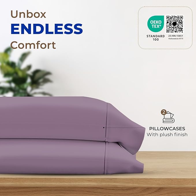 THREAD SPREAD 100% Egyptian Cotton Pillow Cases - 1000 Thread Count Pillow Cases Queen/Standard Size Set of 2, Soft, Breathable Extra Long Staple Sateen Weave Cotton Pillow Covers for Bed - Plum
