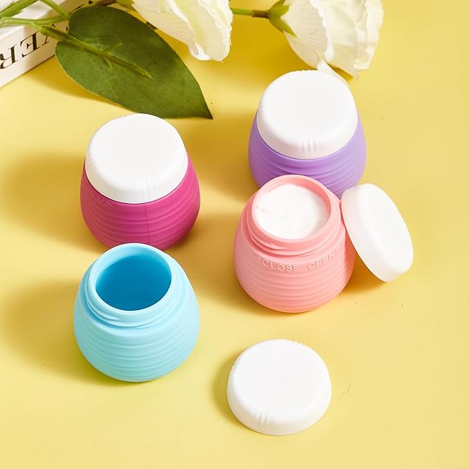 Travel Containers for Toiletries, 1.7oz Travel Size Premium Silicone Cosmetic Cream Jars, TSA Approved Leak-Proof Refillable Accessories W/Toiletry Bag for Cosmetic Face Body Cream(Vibrant)