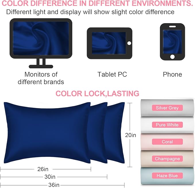 Mulberry Silk Pillow Cases King Size with Hidden Zipper, Ultra Smooth and Soft Breathable Cooling Silk Satin Pillowcase for Hair and Skin, Gifts for Women Men (Royal Blue, 20x36 Inches, 1 Pack)