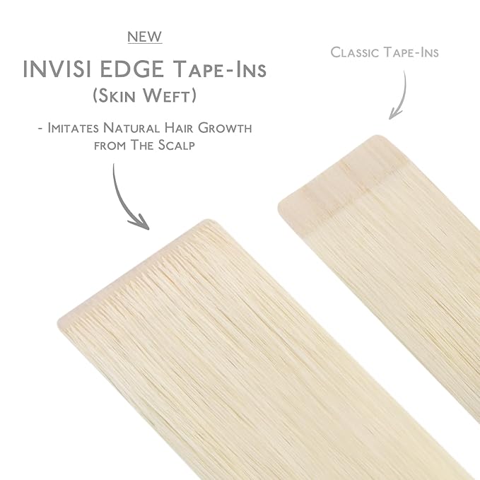 WENNALIFE Invisi Edge & Classic Tape in Hair Extensions Human Hair, 22 Inch 100g 40pcs(20pcs Invisi Edge & 20pcs Classic) Platinum Blonde Invisible Luxury Remy Hair Natural Seamless Injected Tape Ins