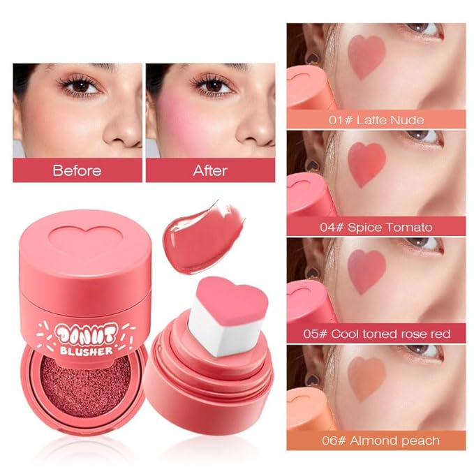 Stamp Liquid Blush Stamp Blush with Heart Shaped Applicator Natural Long Lasting Blush, Light and Airy Makeup for Women (4)