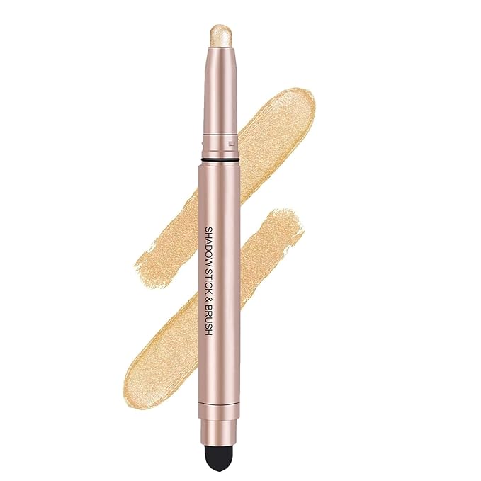 Gold Eyeshadow Stick, Shimmer Cream Single Eyeshadow Pencil, High Pigmented Eye Shadow Brightener Stick, Hypoallergenic Waterproof Long Lasting Highlighter stick Create Multi-Dimensional Eyes Look 02#