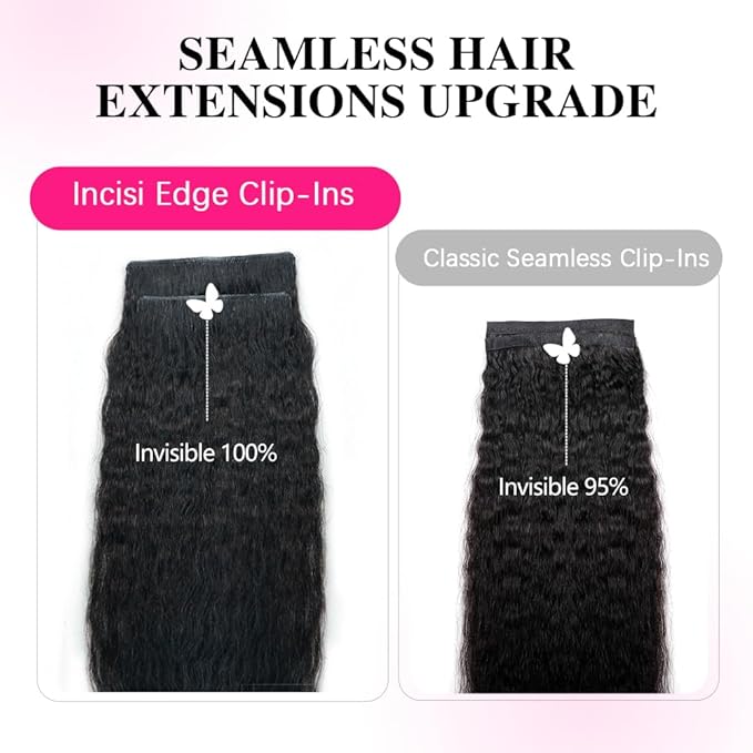 Invisi Edge Clip In Hair Extensions Human Hair 2 Pack 240g 16pcs Kinky Straight Invisible Clip Ins For Women Full Head Injected Clip Ins Remy Human Hair Extensions Natural Color 20inch