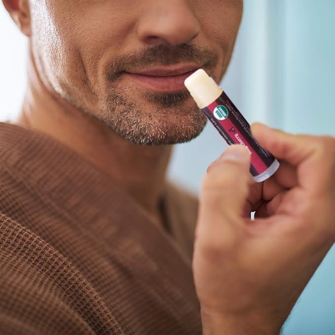 USDA Organic Lip Balm 4-Pack by Earth's Daughter - Cherry Flavor, Beeswax, Coconut Oil, Vitamin E - Best Lip Repair Chapstick for Dry Cracked Lips.