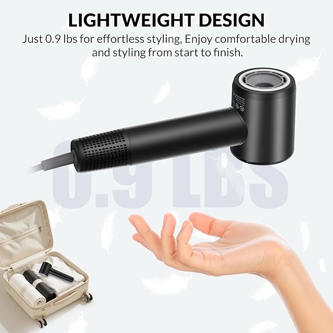 Hair Dryer, 110000 RPM High-Speed Blow Dryer with 300M Negative Ions & Magnetic Diffuser, Fast Drying for 1 Min, No Heat Damage, Lightweight & Low Noise for Curly Hair, Women & Men, Home & Travel