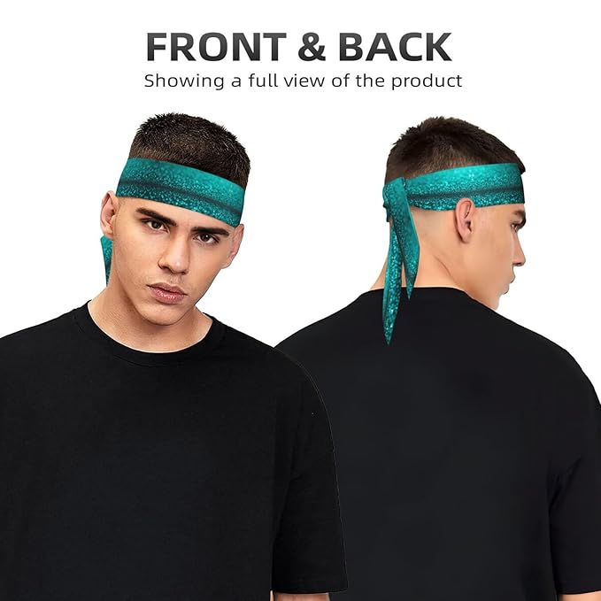 Men Women Cool Sports Sweatband Head Accessories for Yoga Fitness Spa, Elastic Multifunction Teal Turquoise Green Glitter Sparkle Texture Hair Band Headdress