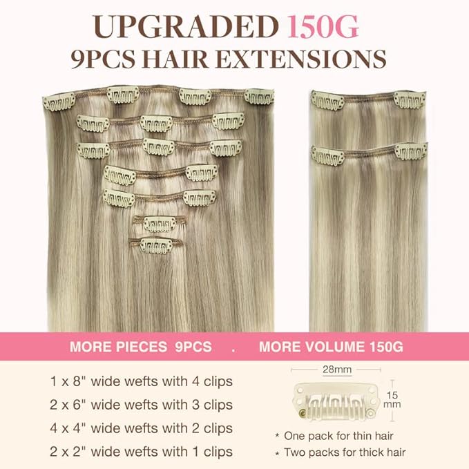 GOO GOO Clip in Hair Extensions Real Human Hair, Remy Human Hair Extensions Clip ins for Women, Natural Human Hair, 16inch 150g 9Pcs, 17/22/60 Balayage Ash to Platinum Blonde