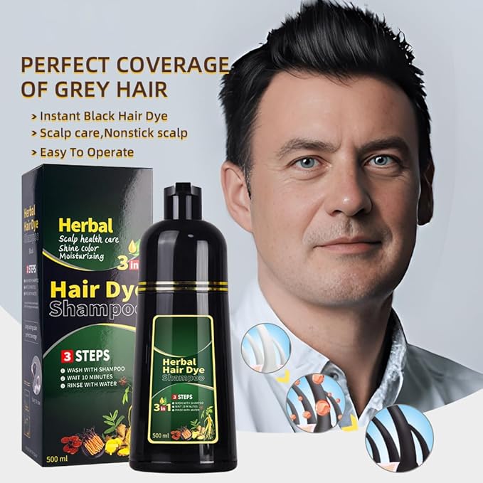 Dark Brown Hair Dye Shampoo 3 in 1 Herbal Natural Dye Cover Gray, for Women/Men Hair Color for Grey Coverage (Dark Brown)