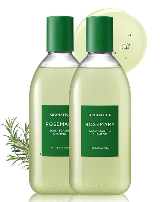 AROMATICA Rosemary Scalp Scaling Shampoo (2 packs) - Korean Hair Care with Thinning Hair Loss Natural Rosemary Essential Oil for Women Hair Growth - Free from Sulfate, Silicone, and Paraben (13.53 oz)