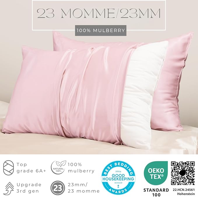 PROMEED Natural 23mm Silk Toddler Pillow Cases 13 x 18 with Hidden Zipper, Both Sides Oeko-TEX Certified Real Mulberry Silk Pillowcase Toddler/Travel Size (Toddler/Travel-13 x18, Pink)