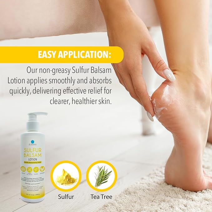 Dr. Robaina Sulfur Balsam Lotion – Lightweight Moisturizer for Dry, Flaky & Itchy Skin – Calms Redness, Supports Skin Barrier & Locks Hydration – Shea Butter & Tea Tree – 8 fl oz, USA Made
