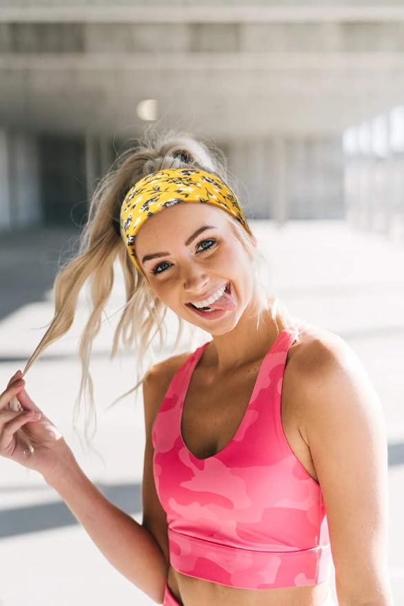 Huachi Women's Headbands Boho Headbands for Women Workout Yoga Exercise Hairbands Non Slip Headband Fashion Sumemr Hair Bands, Floral Print, 6 Pack