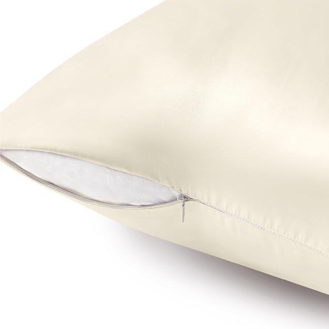 BEDELITE Satin Pillowcase with Zipper 2 Pack, Beige Pillow Cases Standard Size, Super Soft and Cooling Similar to Silk Pillow Cases, Gift for Women Men(20x26 Inches)