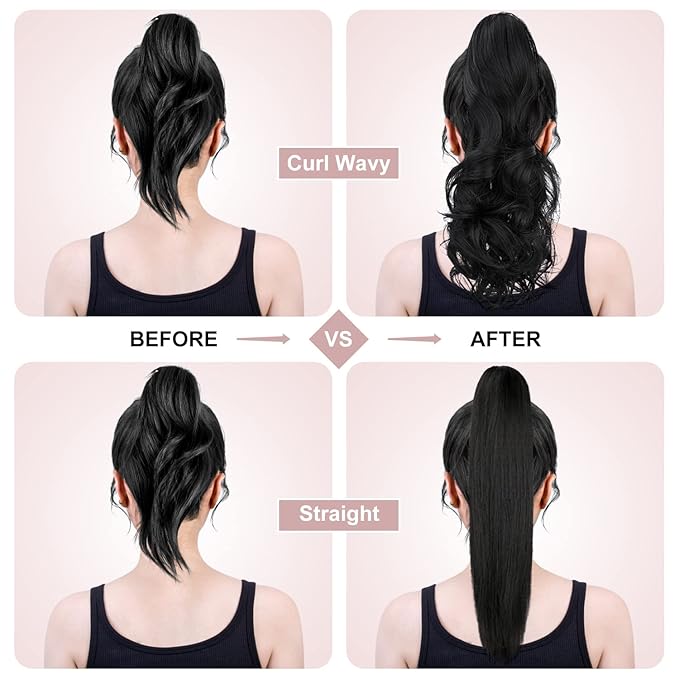 Claw Clip Ponytail Extension 18" Clip in Wavy Ponytail Hair Extensions Long Pony Tails for Women Extensions Ash Blonde Mix Brown Wave Hairpiece