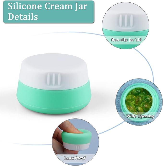 Small Travel Size Container for Cream 3pcs Mini Silicone Makeup Jar and 1pcs Tiny Squeeze Bottle, TSA Approved Leak-proof Lotion Pots and Toiletries Bottles With Storage Bag