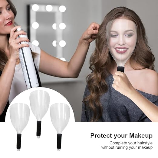 Saycker 3Pcs Face Shield for Hairspray,Plastic Barber Face Shield,Handheld Hairspray Face Shields,Reusable Face Protective Cover for Hairdressing Hair Stylist Cutting Dust Makeup Protector(Clear)