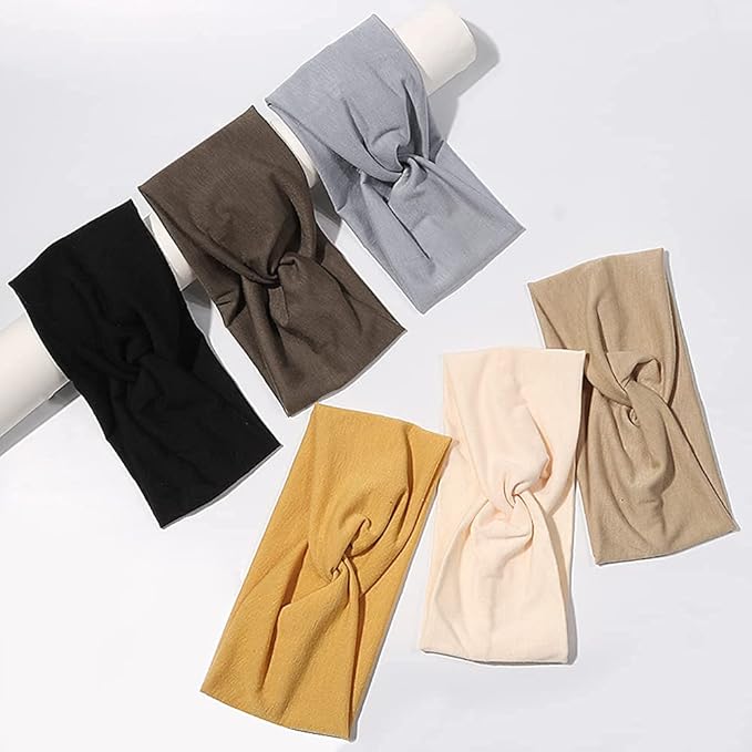 Artilady 6 Pack Wide Boho Headbands for Women - Soft Yoga Elastic Hair Bands for Girls Workout Running Sport Headwrap Non-slip Breathable (Solid)