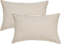 JELLYMONI 100% Natural Cotton Striped Queen Pillowcases Set, 2 Pack White and Khaki Stripes Pattern Printed Pillow Covers with Envelope Closure(Pillows are not Included)