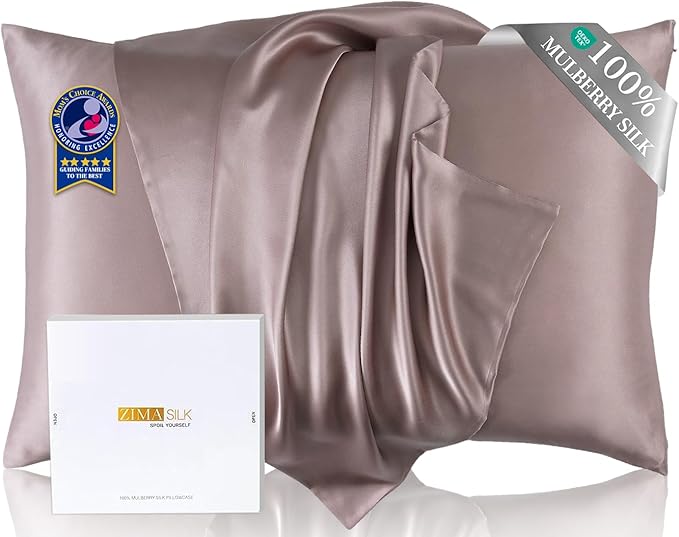 ZIMASILK Upgraded 100% 6A Grade Pure Mulberry Silk Pillowcase for Hair and Skin Silk Pillow Cases with Reinforced Hidden Zipper, More Soft & Durable, Gift Box (King 20"x36" Light Plum)