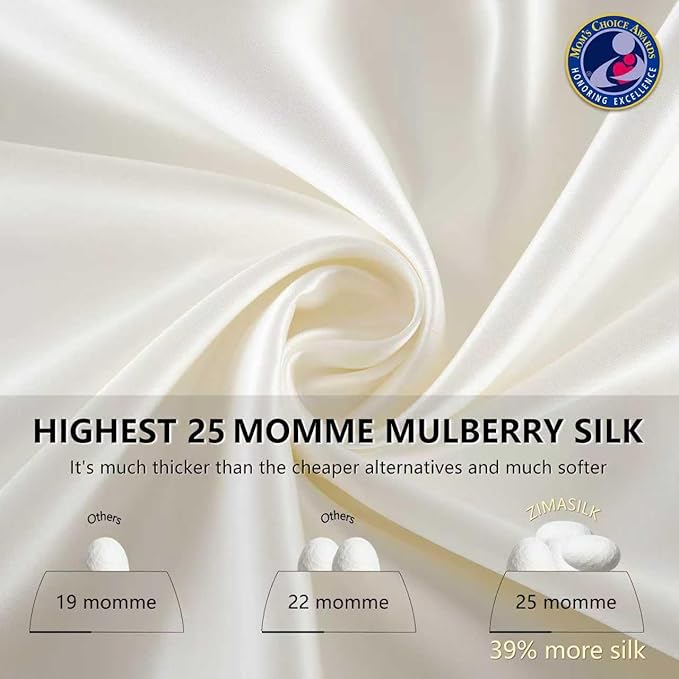 ZIMASILK 25 Momme 100% Pure Mulberry Silk Pillowcase for Hair and Skin Care, Highest Grade 6A Pillow Cases for Women, Long-Lasting Durablity, Gift for Women Men, 1Pc (King 20"x36", Ivory)