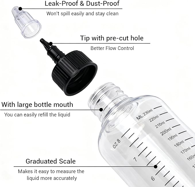 3 Pack Hair Oil Bottle, 8.5oz Plastic Squeeze Oil Applicator Bottle for Hair Scalp Root Dye Twist-On Top Tip Cap with Clear Graduated Scale