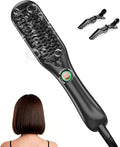 LANDOT Mini Hair Straightener Brush - Ionic Heated Straightening Brush for Frizz-Free & Smooth Styling, Compact Lightweight Dual Voltage Travel Flat Iron Comb for Medium Short Hair, Black