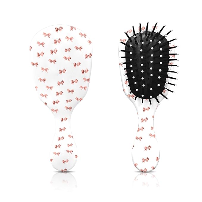 Mini Hair Brush,Cute Detangling Travel Hair Brush,Soft Bristles for Effortless Tangle Removal,Detangler Hairbrush for Women Men Boys Girls Kids Wet Dry All Hair Types (Pink Small Bow, Mini)