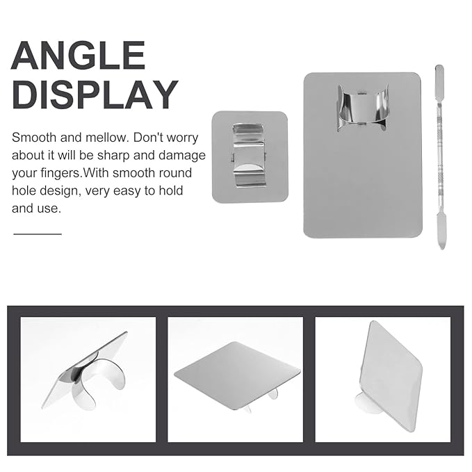 Stainless Steel Cosmetic Mixing Makeup Palette with Makeup Spatula Cosmetic Makeup Palette with Rings Holder Foundation Palette Makeup Art Tool For Nail Art,Makeup 3pcs Set