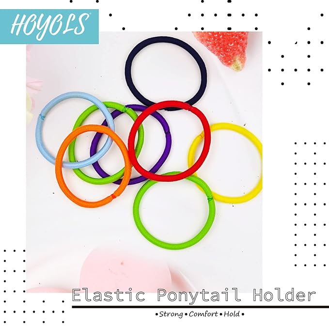 HOYOLS Hair Elastics Bands, No Metal Chakra Color Hair Ties Colored Ponytail Holder No Snag for Girls Women 2mm - 7 Hues 84 Count