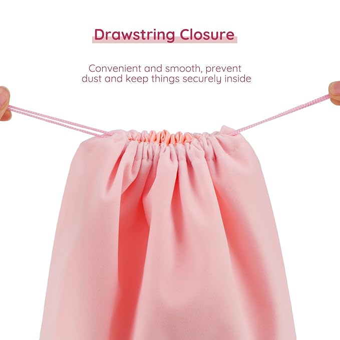 Segbeauty Large Pink Velvet Bag, 2pcs Velvet Jewelry Pouches with Satin Liner, 15.7x11.8in Drawstring Bags Satin Flannel Storage Bag for Gift Travel, Travel Organizer Bag for Comb Attachment Clothes