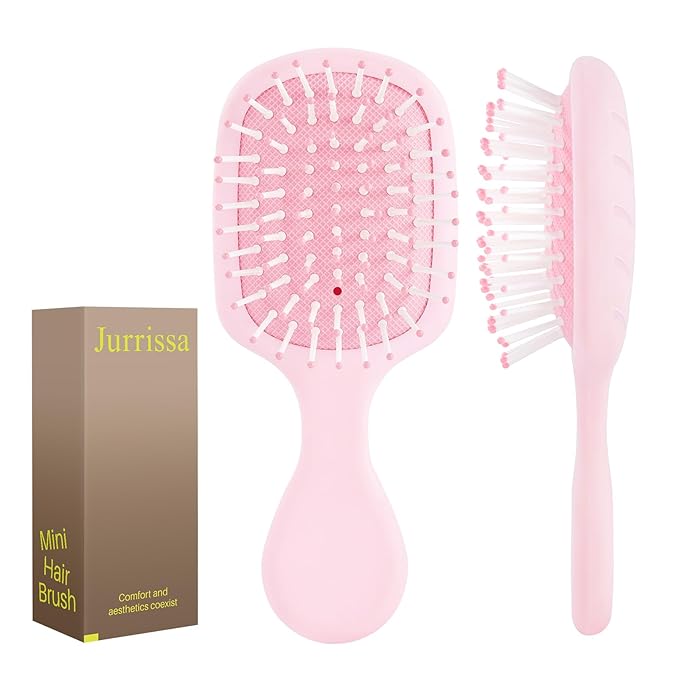 Mini Hair Bursh for Women Men and Kids, Protable Travel Size Hair Brush for Pockets Purses, Mini Detangler Brush for All Hair Types, Small Paddle Brush for Detangling (Pink)
